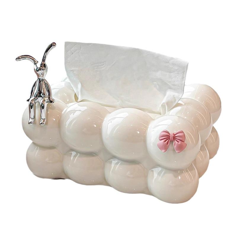 European Cream Style Tissue Box-Marshmallow Design Aesthetic Napkin Holder for Living Room & Dining Table,Plastic Tabletop Decor