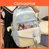 Blocked Color Fashionable Letter Printed Student Backpack With Pendant For Daily