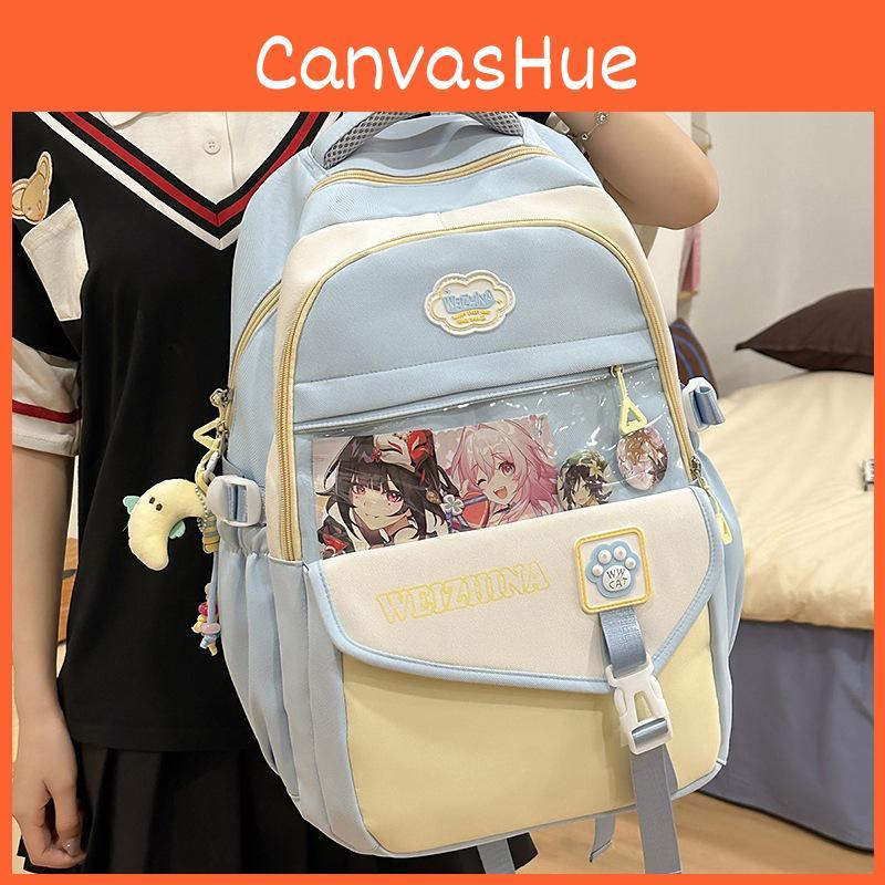 Blocked Color Fashionable Letter Printed Student Backpack With Pendant For Daily