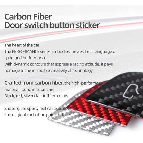 BETTERHUMZ Door Open Button Sticker Compatible with Tesla Model 3 - Model Y 2024- Carbon Fiber Door Lock Switch Trim Interior Accessories (Red)