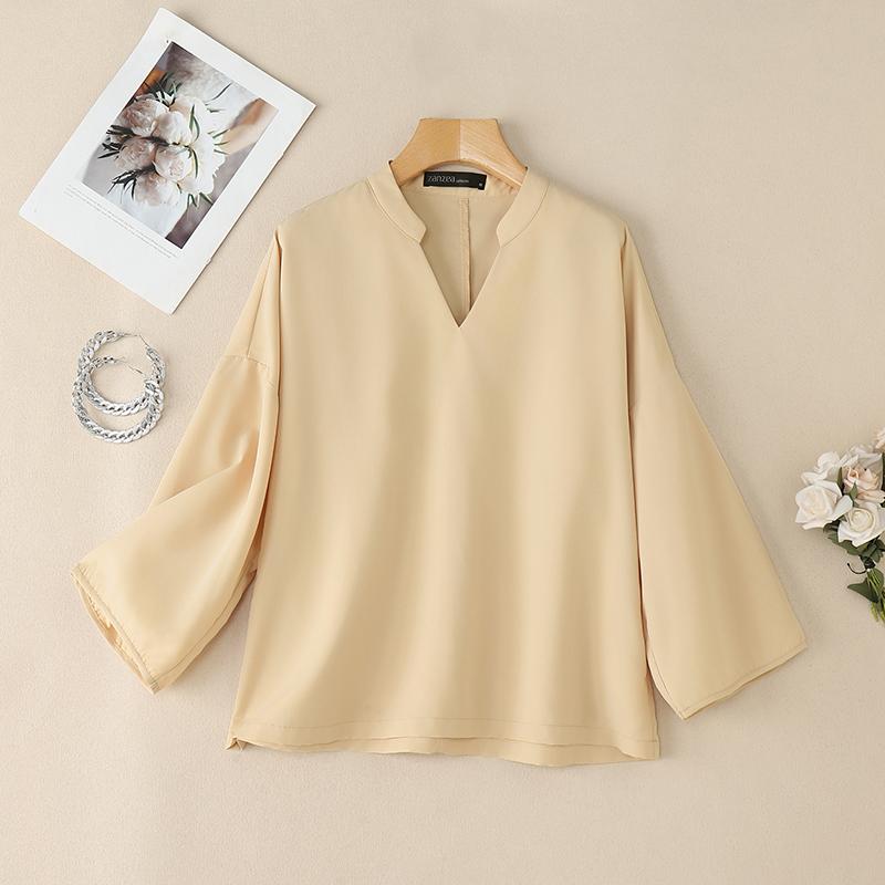 

ZANZEA Женская повседневная однотонная свободная блузка с V-образным вырезом и рукавом 3/4 5XL абрикосовый