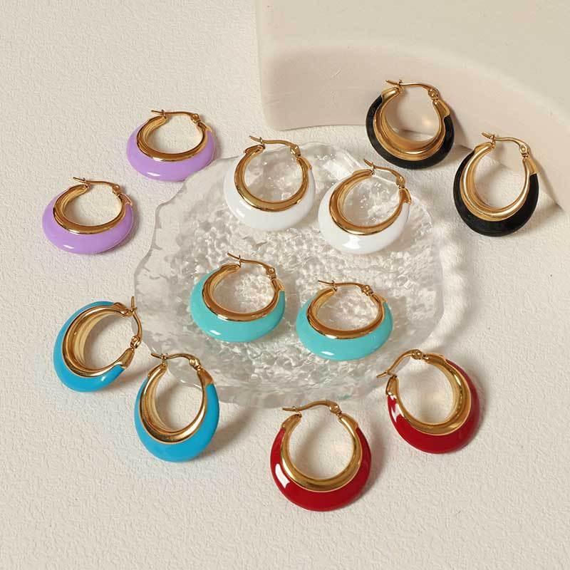 Retro Circle Glue-dropping Earrings for Women with Light Luxury High-end Fashion and Versatile Enamel Oil-dropping Earrings