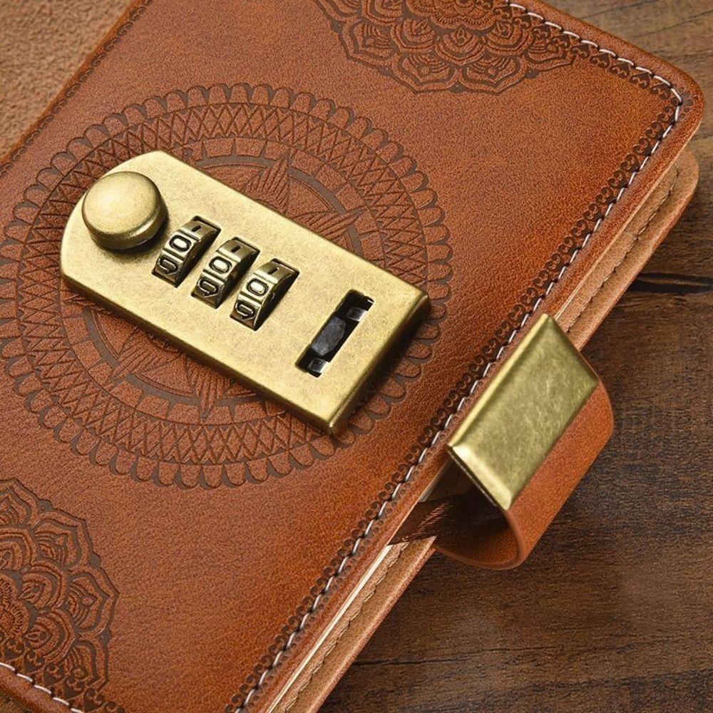 PU Cover PU Notebook with Lock Line Office Notebook A7 Notebook with Lock  Leather Journal Office
