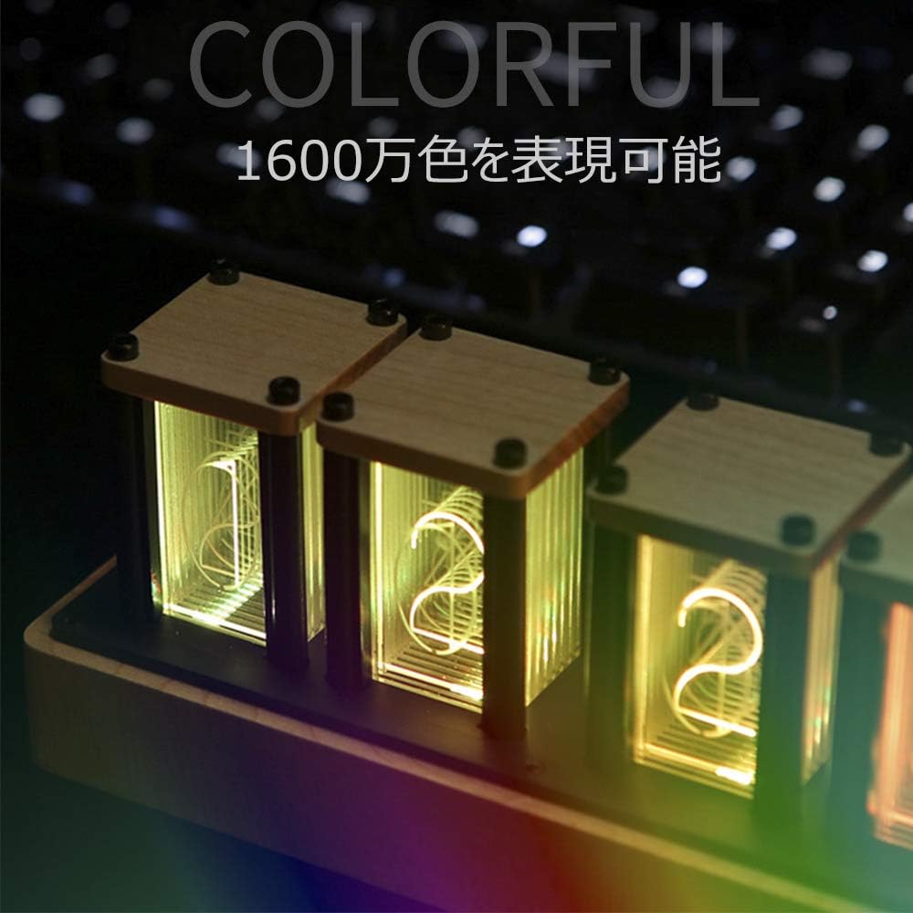 Nixie Tube Style Table Clock, DIY Assembly Required, Retro Modern Wooden Clock, 16 Million Color RGB Full Color LED Digital Clock, Nixie Tube Style