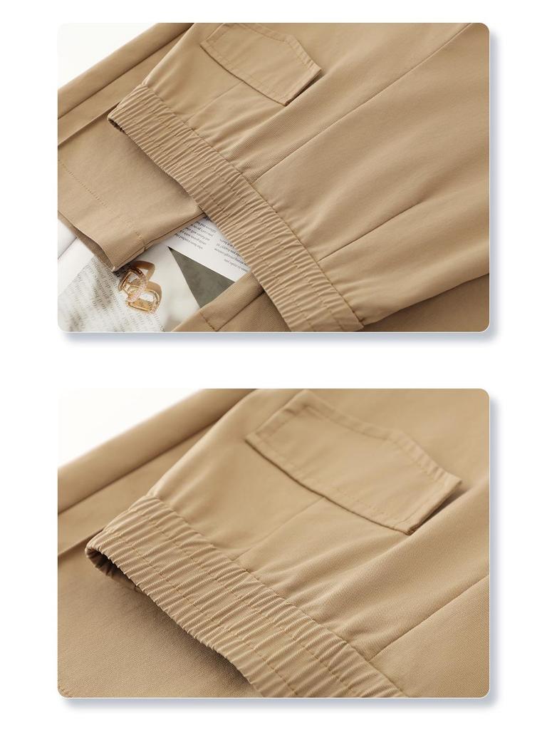Khaki High-Waist Slimming Wide-Leg Pants - Spring 2025: Stylish Draping Casual Fit