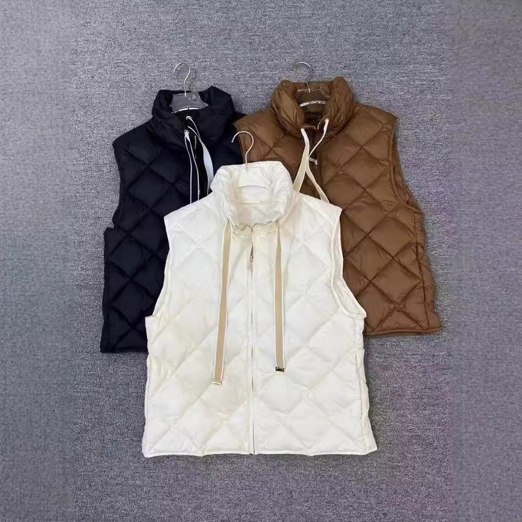 European rhombus down vest women's autumn and winter new stand-up collar vest outer wear European version thermal vest