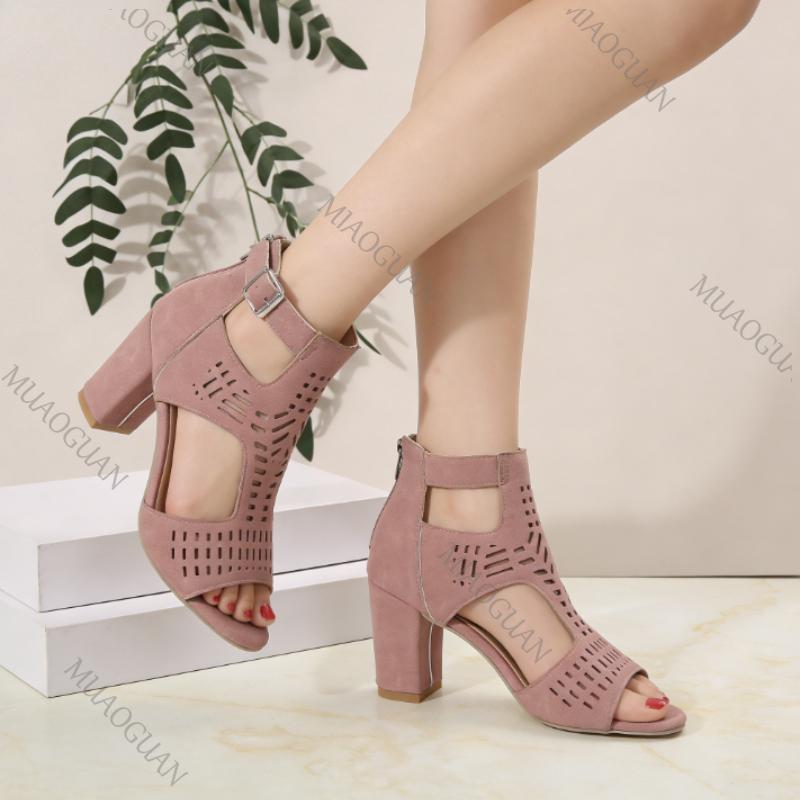 Damen Riemen Sexy High Heel Sandalen Mode Römische Hohl Pumps Schnürung Peep Toe Freizeit Klobiger High-Heeled Schuh Urlaubs Schuhwerk