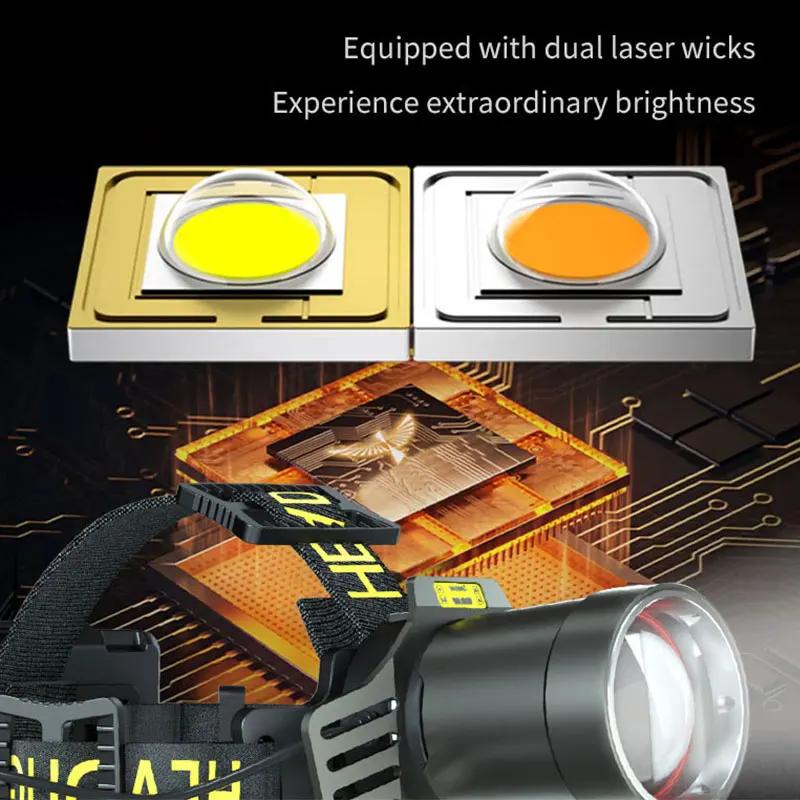 Dual Laser Rechargeable Head Flashlight Led Headlamp High Power Headlight Waterproof  Super Bright Head Torch