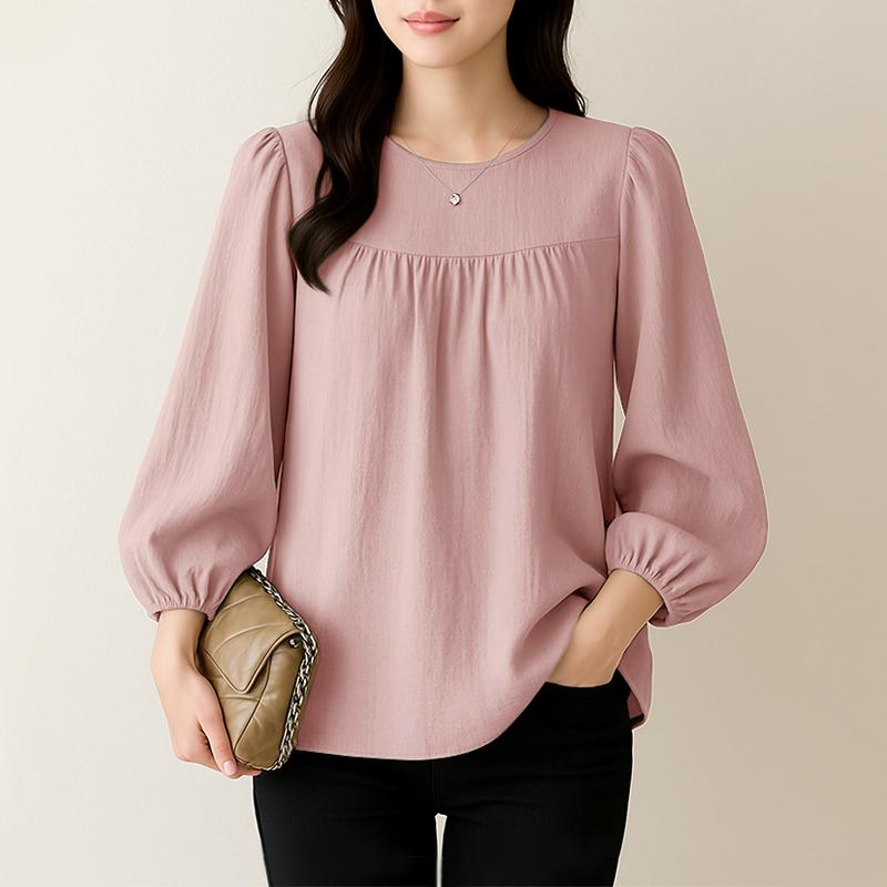 ZANZEA Dame Casual Rund Hals Løs 3/4 Erme Ensfarget Bluse