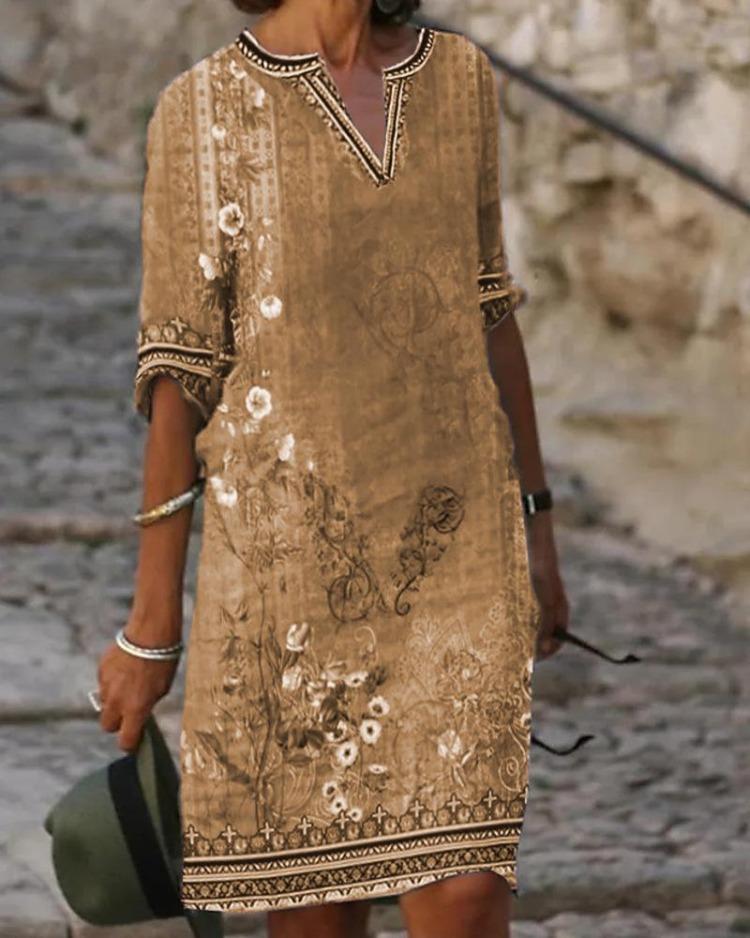 Women's Ethnic Style V-neck Printed Casual Dress Spring Summer 2023