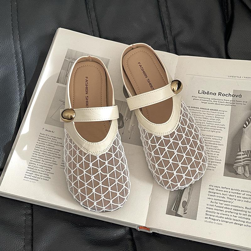 Mesh Baotou Slippers Women's 2025 Spring and Summer New Mesh Half-mop Casual Versatile Flat Bottom Hollow Breathable Sandals