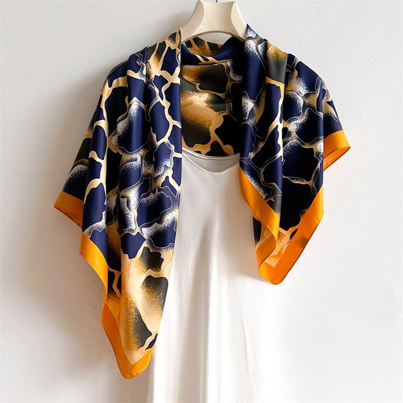 Print Satin Silk Square Scarf Hijab Women Bandana 90Cm Headscarves Neckerchief Ladies Muffler Shawl Wrap Foulard Headband