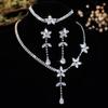 European & American Full Diamond Bridal Jewelry Set: Necklace, Earrings, Bracelet - Luxury Light Claw Chain Banquet Dress Accessories