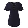 Women's Fashion Summer V-neck Tassel Zipper Color Short Sleeve Pullover T-shirt Top