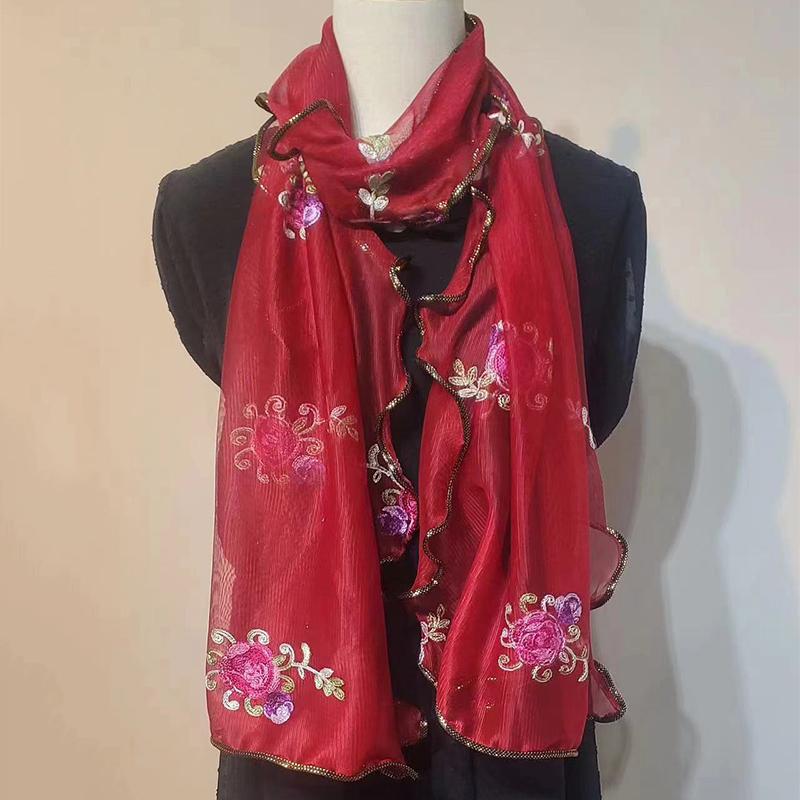 Lace Scarf Women Lightweight Hijab Elegant  Print Silk Floral Shawl Wraps Headband Handle Hair Accessories Bandana