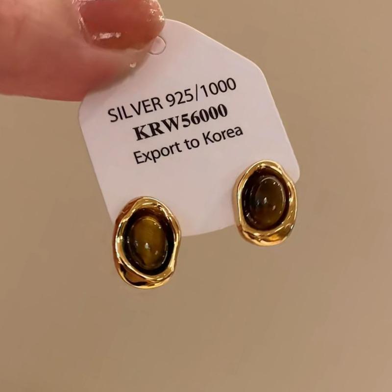 Gold Ring Earrings Women's Ear Buckles Light Luxury High-end Earrings Autumn and Winter Ring Earrings