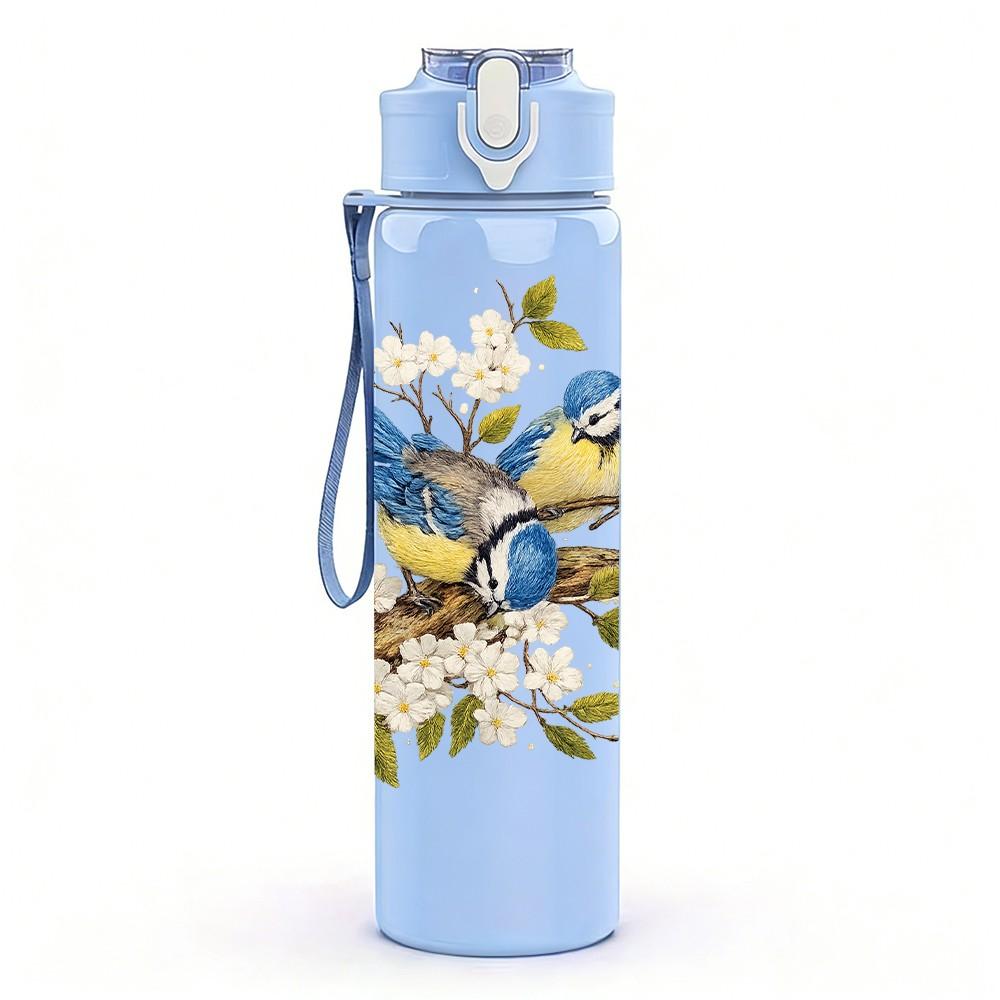 1PC Bird Nest With Spring Flower Print 750ml Color Plastic Sports Water Bottle Leakproof Flip Straw Lid Suitable for Sports Office Home Use