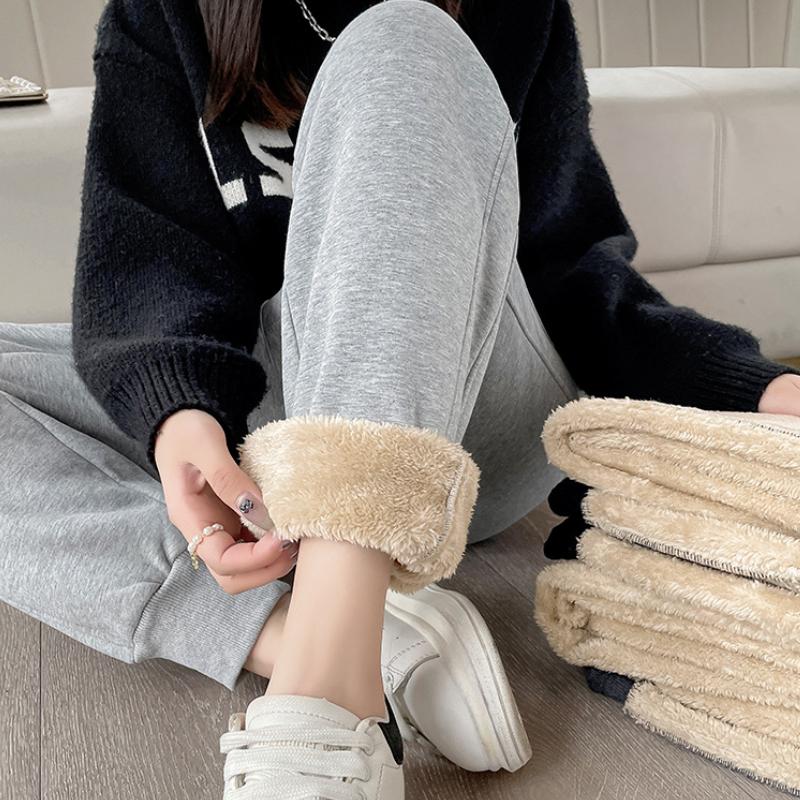 Women's Thickened Warm Fleece Joggers, Plush Drawstring Pants for Autumn/Winter Outdoor Activities