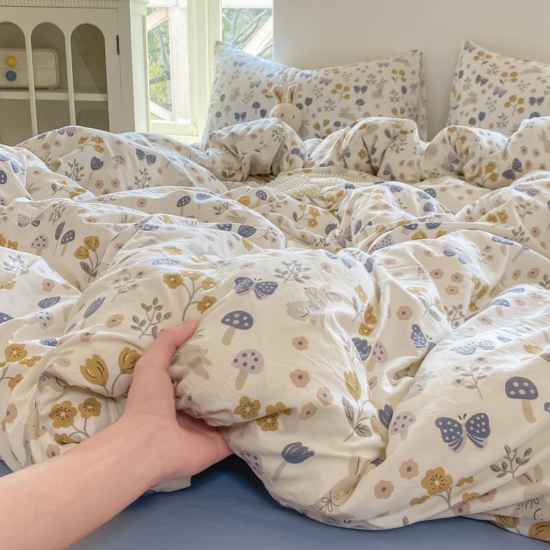 Washed Cotton Duvet Cover Set Single/Queen/King Size Bed Set Flower Printed Plumones De Cama Duvet Cover with Pillowcase Bedding