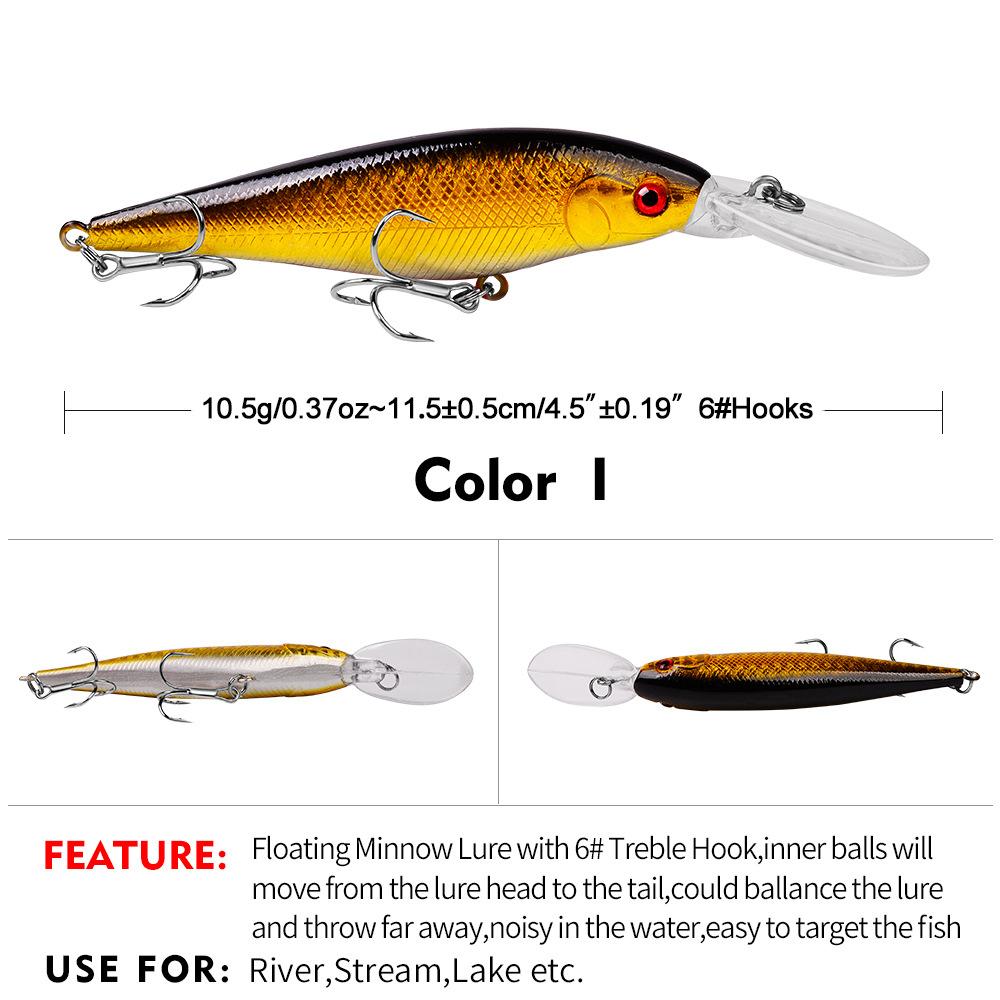 11.5cm10.5gFloating Minnow10Color Simulation Lure Bait Freshwater Saltwater Universal Hard Bait Bionic Lure Fishing Supplies 11.5CM-10.5G
