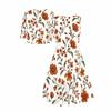 Women Plus Size Two Piece Set Round Neck Sleeveless Flared Dress Mid Sleeve Cropped Cardigan Blue White Floral Printed