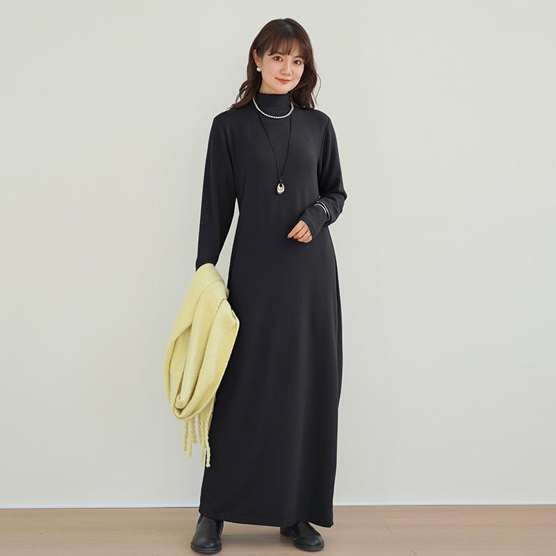 Autumn/Winter Brushed Half-High Collar Long Sleeve Slimming Dress