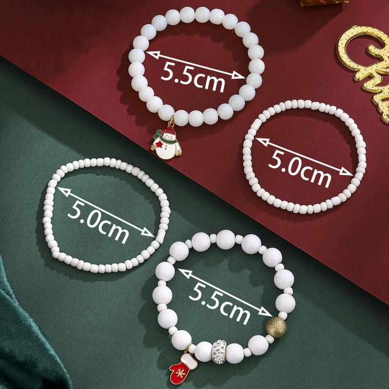 Christmas Jewelry Set Snowflake Santa Hat Reindeer Snowman Beaded Bracelet Men Women Holiday Party Gift