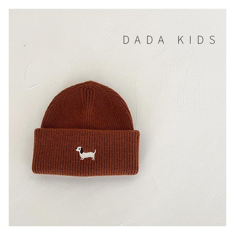 Children's Woolen Hats Korean Embroidered Dogs Cute Fashionable Casual and Warm Pullover Sweaters Knitted Hats for Boys and Girls