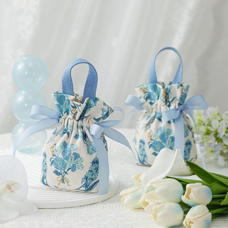 Retro Floral Pattern Drawstring Candy Bags Portable Reusable Wedding Party Favor Packaging Pouches