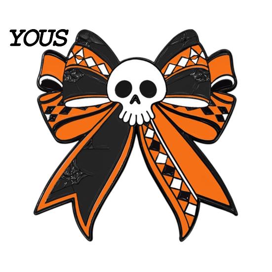 Halloween Jewelry Brooch Pin, Enamel Skull Bow Design Brooch, Style Snap-On Dark Pin Badge for Backpacks Collars Hats Holiday Decoration Durable