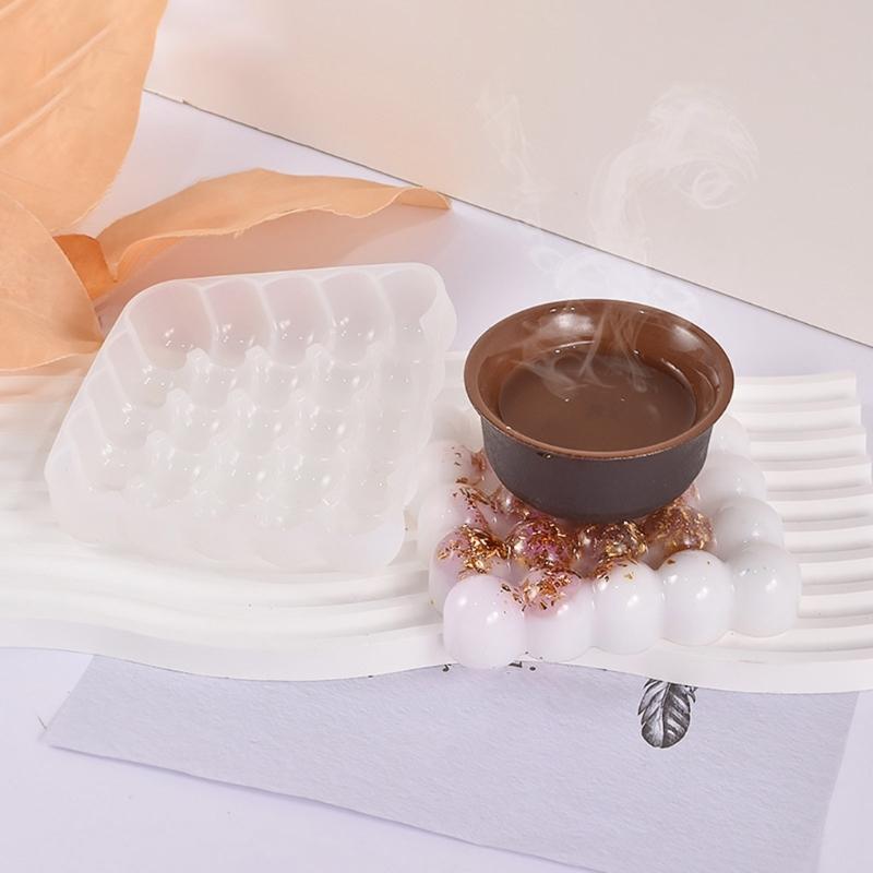 Half Bead Coaster Molds Square Silicone Coaster Mold Cup Mat Mold Square Epoxy Casting Mold for Resin Coaster Home Decor