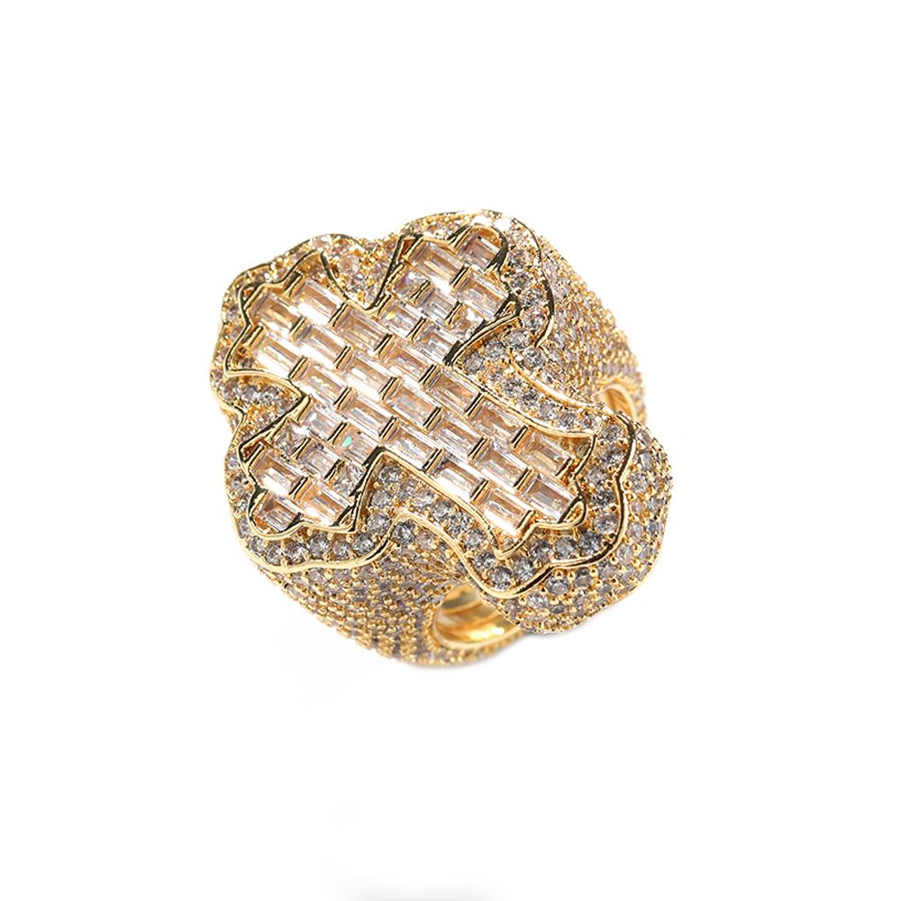 Anello a Dita Croce Iced Out Bling Argento Zirconia Cubica Incastonatura a Griffa Pietra CZ Moda Hip Hop Gioielli Lusso Uomo Donna