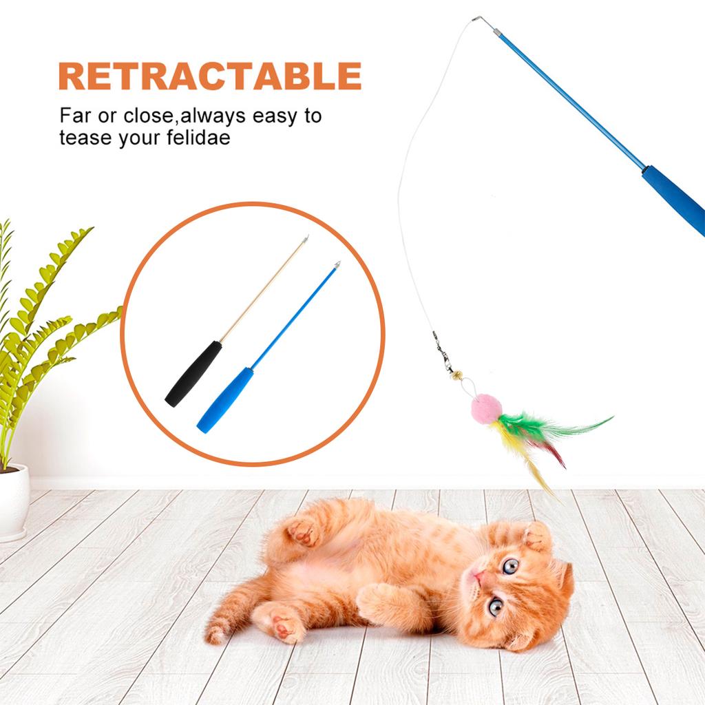 12Pcs Interactive Cat Wand Toys with Telescopic Fishing Rod Tassel/Feather/Furball Cat Teaser Toys for Indoor Cats Play Exercise