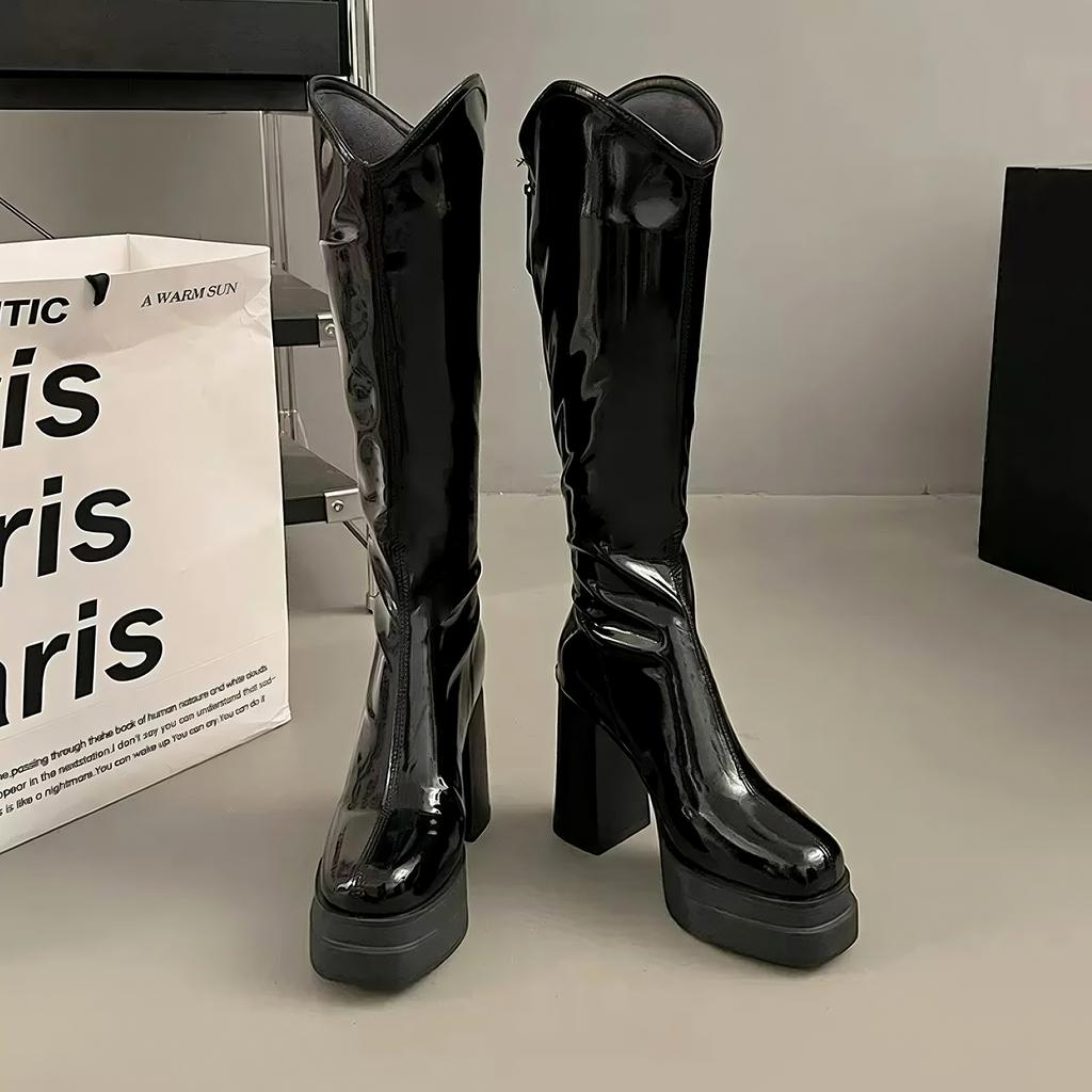 Winter Fashion Pointed Toe Platform Woman High Boots Fashion Punk Chunky Thick High Heels Long Booties