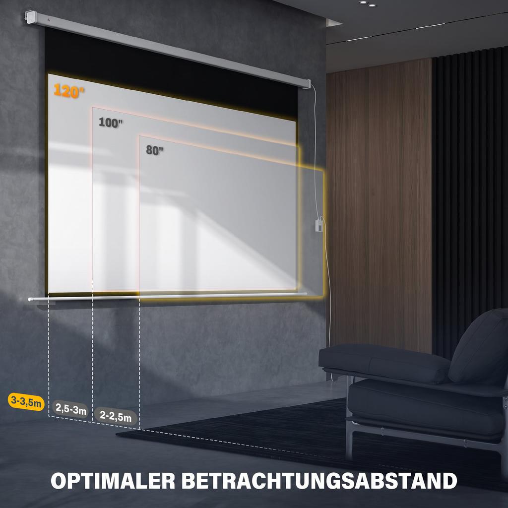 Projector Screen 293 x 193 cm 120 Inch 16:9 HD 4K Electric Projection Screen with Remote Control, White