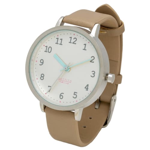 Fieldwork Women's Analog Watch with Leather Strap, Matte Shine, Colorful Hour and Minute Hands, Gray, Azure, JN015-2