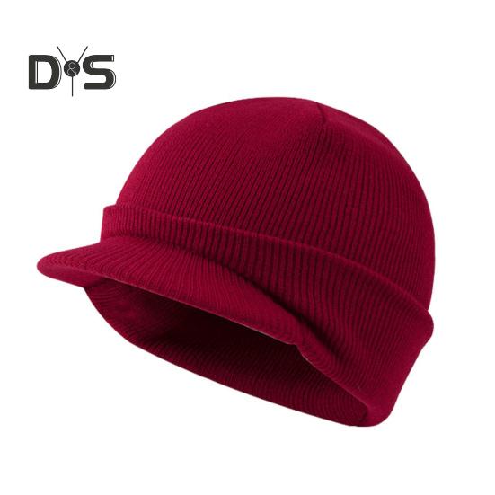 

Зимова нитяна шапка з короткими полями, еластична, протиковзаюча, суцільна кольорова кепка унісекс, що зберігає тепло. Головний убір із куполом для щодня на природі червоний