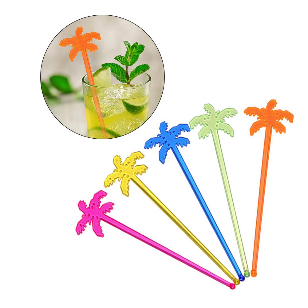 25 Pcs Juice Stirrers Neon Palm Tree Coffee Swizzle Stick Cocktail Drink Wooden