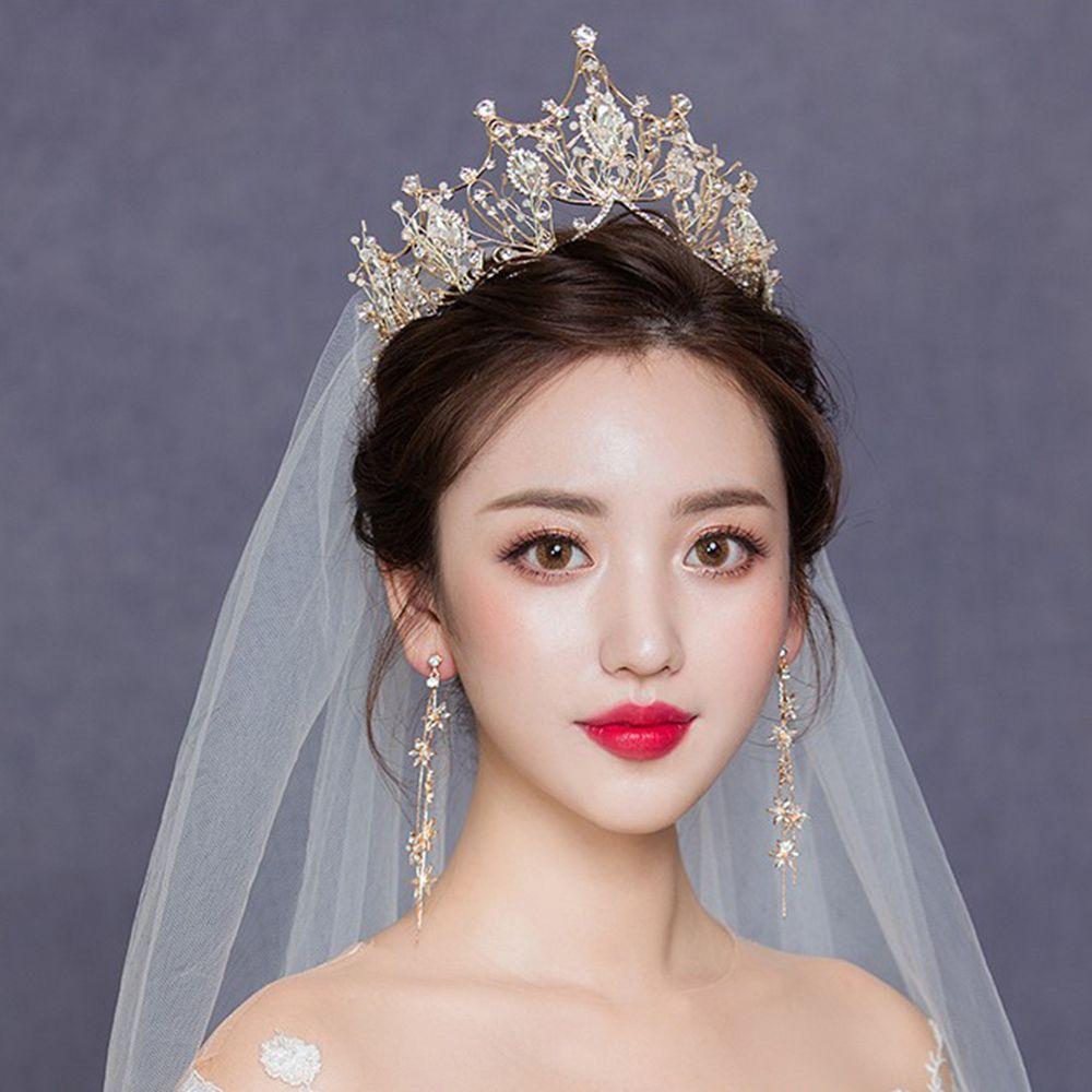 Zinc Zinc Alloy Korean Headband Baroque Crystal Tiara Bridal Crowns Women Hair Hoop Black Rhinestone Crown