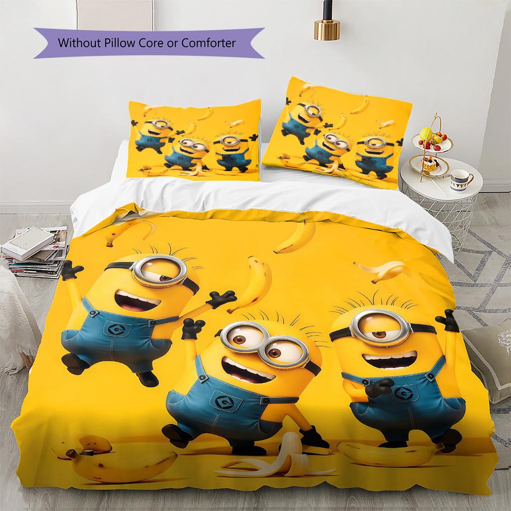 Minions Pattern Bedding Quilt Set  Home Decoration  Gift (1 * Duvet Cover + 2 * Pillowcase  Without Core)