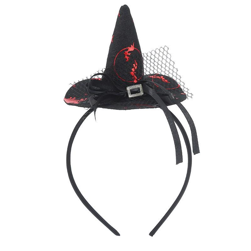 Halloween Witch Hat Headband With Spiderweb Design - Handmade Fuzzy Hair Accessory Women Cute Party Costume Headpiece