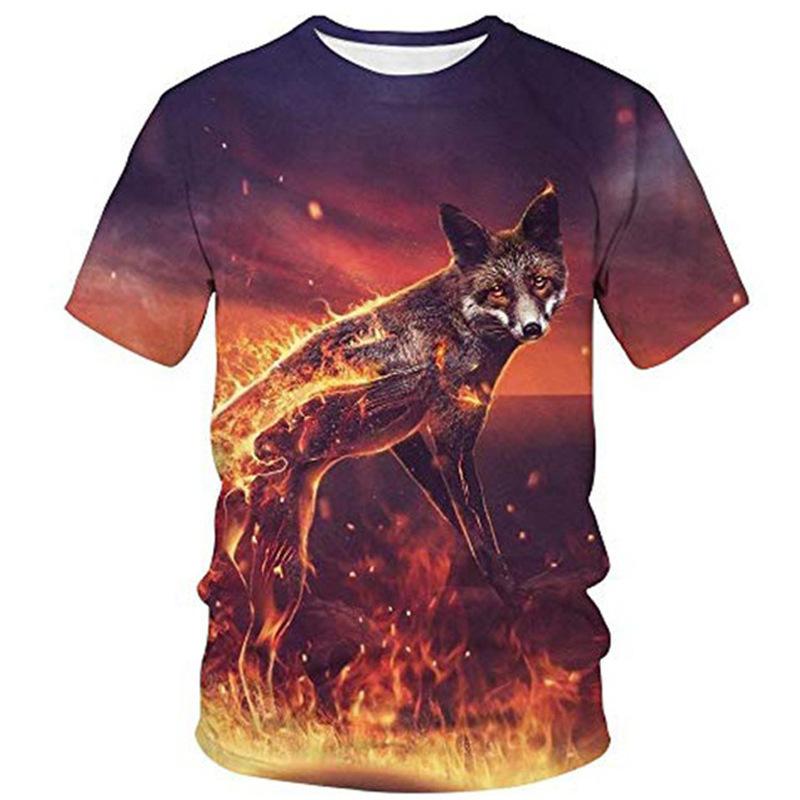 New 3D Printed T-shirt for Men's Short Sleeved Animal Fox Print T-shirt