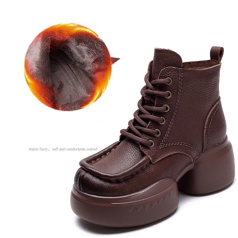 Fashion GKTINOO Women Motorcycle Boots Genuine Leather 2025 New Zip Thick Soled Women Shoes Sewing Handmade Retro Short Platform Boots