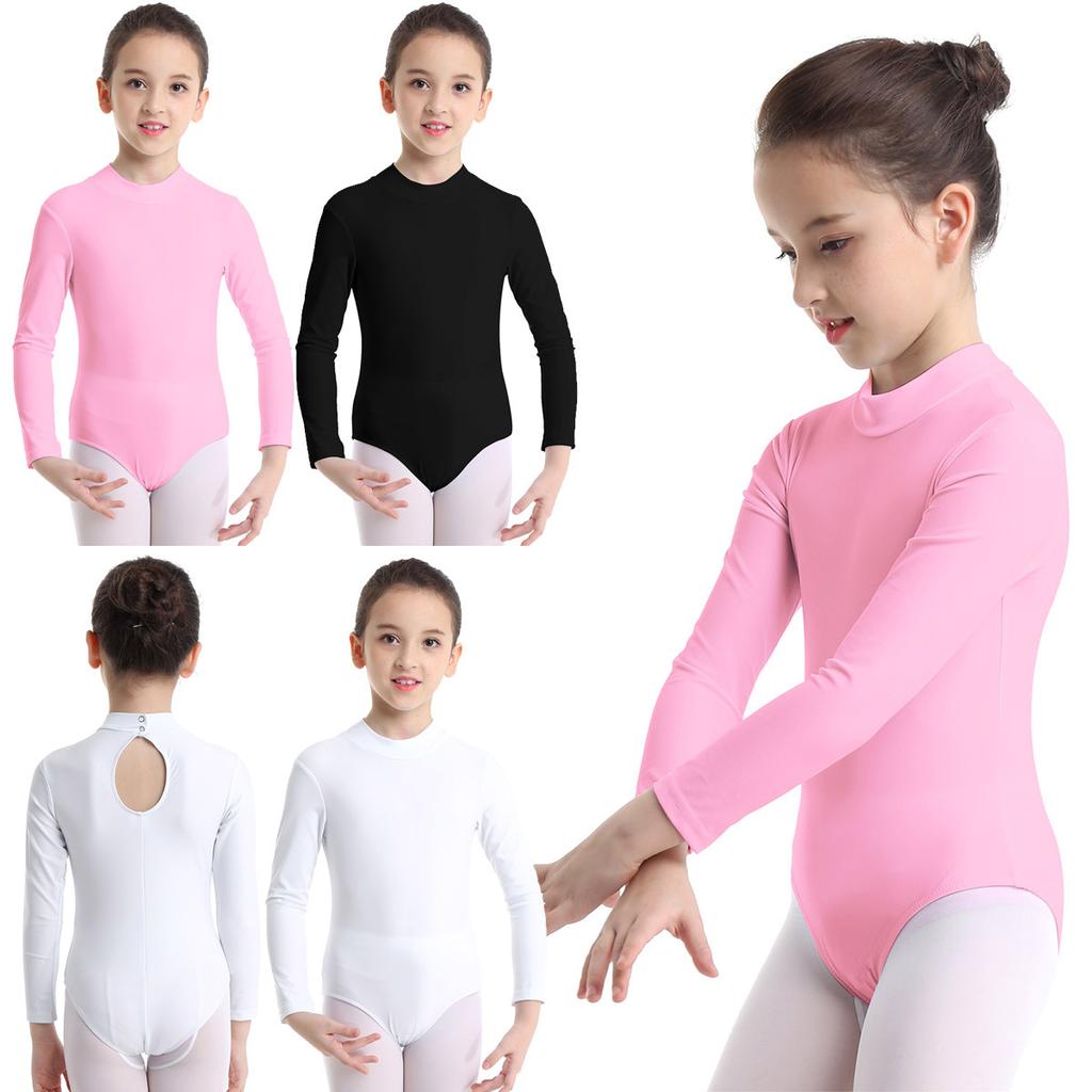 Dětský Dlouhý rukáv Mock Neck Profesionální Balet Taneční Trikot Dívky Gymnastika Body Unitard