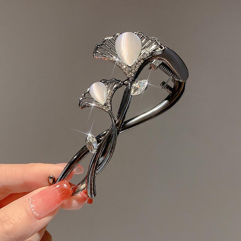 1 Stück Hochwertige Ginkgo Biloba Haarnadel, Leichter Luxus Katzenauge Haarschmuck, Für Frauen Hinterkopf, Haarnadel, Froschverschluss, Verdrehclip, Ein-Wort-Clip