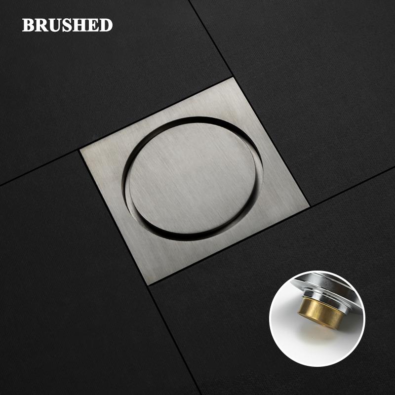 Floor Drain Brass Anti-odor Bath Drain Deodorization Square Kitchen Toilet Shower Room Cover Large Drainage Black 10*10CM