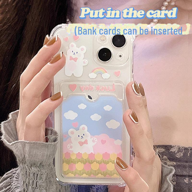 Zhitai Garden Bear Phone Case for iPhone 678 Plus, 14, 15, and 16 with Card Holder