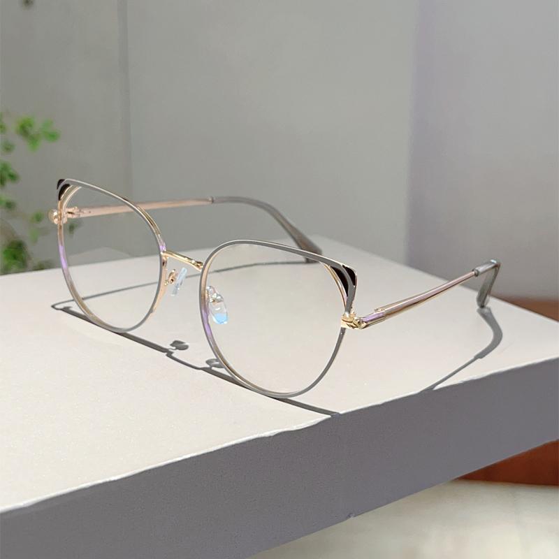 

KAMMPT Vintage Cat Eye Glasses Women Fashion Hollowed Rim Decorative Eyeglasses New Trendy Blue Light Blocking Optical Frames