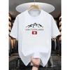Herren Sommer 100% Baumwolle Modisch Lässig Locker Sport Swiss Mountain Pattern Aufgedruckt Rundhals Kurzärmelig 2D T-Shirt Top