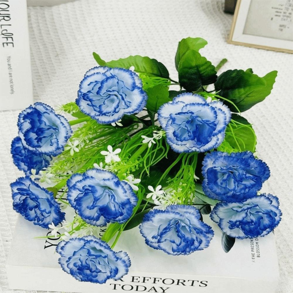 

New 10 Heads Artificial Carnation Bouquet Multicolor 3D Silk Flowers Fake Flower Outdoor синий